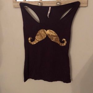 Maroon Glitter Mustache Tank Top